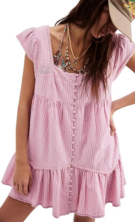 Puff Sleeve Babydoll Mini Dress Square Neck Floral Bubble Sleeve Short Dress Womens Cute Polka Pot Micro Dresses Y2k