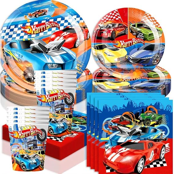 Racing Hot Car Birthday Tableware, 80PCS Racing Car Party Tableware Set, Suitable for Theme Birthday Party Decorations for 20 People
