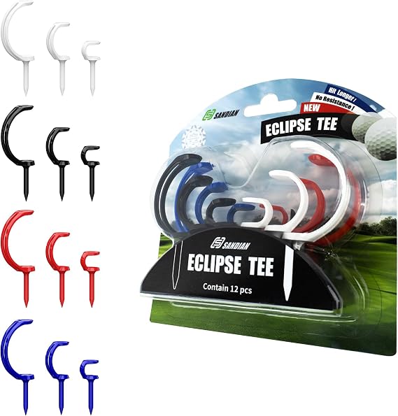 SANDIAN, Plastic Golf Tees, Semi-Circular Shaped Tee, Less Resistance at Contact, Better Accuracy, Unbreakable Polycarbonate, Anti-Hook, Anti-Slice, Longer Tee Shots