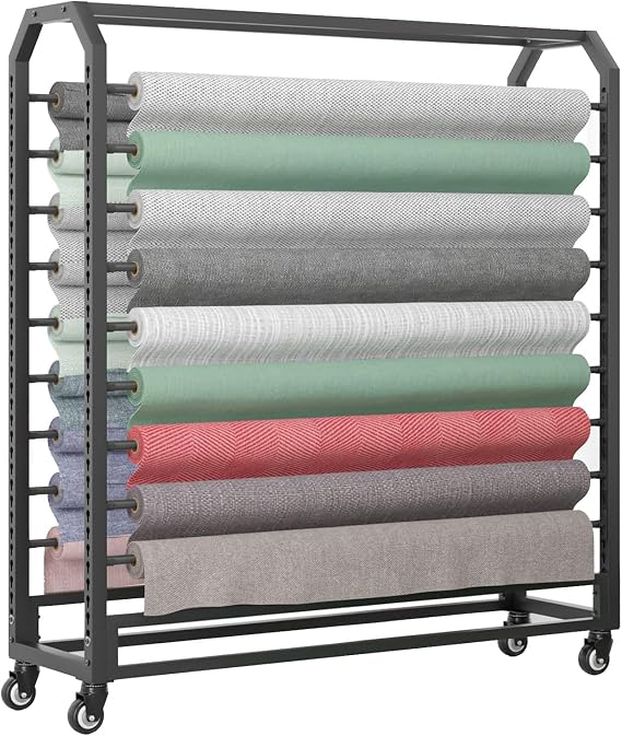 Large Fabric Roll Storage Rack with Adjustable Hanging Rod, Commercial Heavy Duty Steel Organizer Holder with Wheels for Vinyl Rolls/Leather Rolls/Car Window Fi(Size:Crossbar 175cm,Color:20 crossbars)