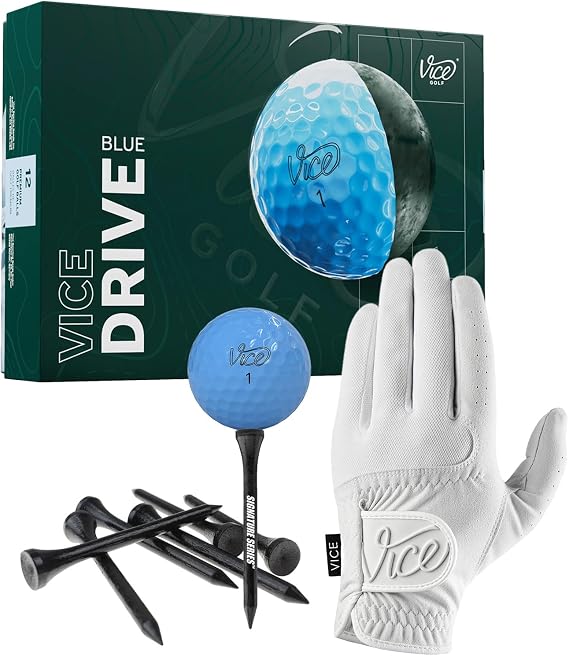 Certified Brands Vice Drive Golf Balls, with Duro White Glove, Right Hand | for More Distance, Higher Launch, Decreased Spin, 2-Piece, Surlyn Cover, High Compression | with Signature Series Tees