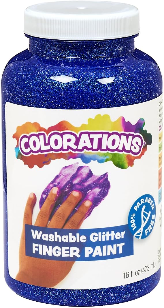 Colorations Blue Washable Glitter Paint, 16oz - Great Sensory Experience for Younger Kids & Toddlers, Non-Toxic