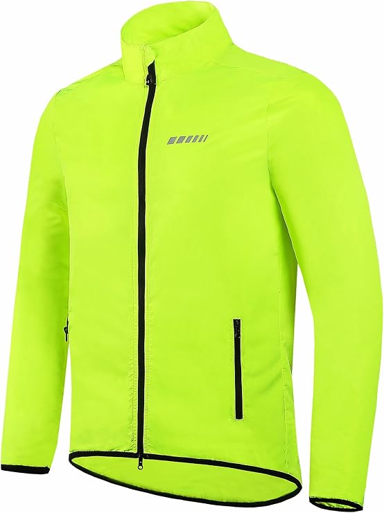 Men's Cycling Jacket Windproof Lightweight Packable Bike Windbreaker | Lightweight windproof shell packs into the left zip pocket and resists light rain, with visibility details for road rides