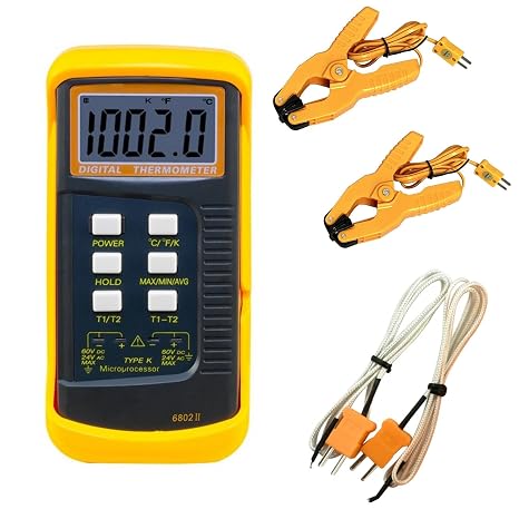 K-Type Digital Thermometer, Dual Channel with 2pcs Probes
