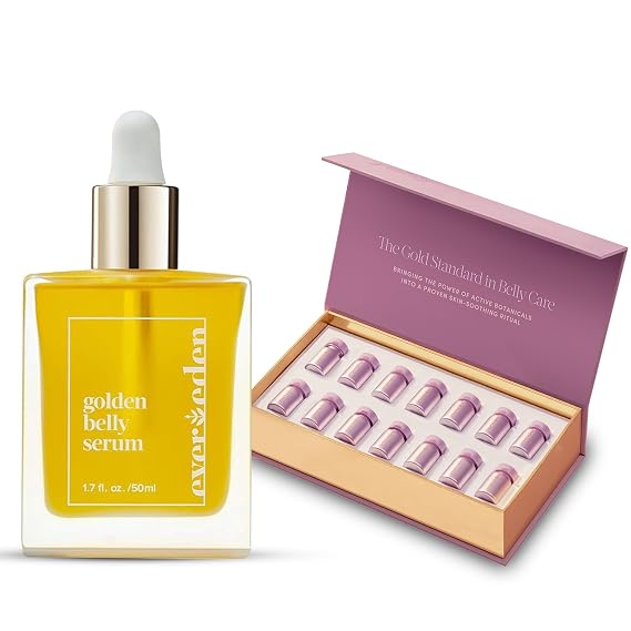 Evereden Stretch Mark Care Set | Tri-Orchid Removal Ampoules & Golden Belly Serum | Clean, Vegan, Pregnancy and Breastfeeding-Safe Skincare for Stretch Mark Prevention and Repair