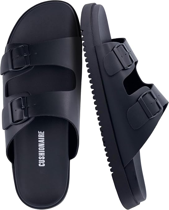 CUSHIONAIRE Nation Slip On Slides for Men with Adjustable Straps, Cushioned Footbed and Ridged Grip Outsole - Everyday Mens Sandals