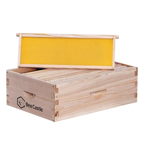 BeeCastle 8 Frame Medium Super Bee Hive Box, Langstroth Honey Bee Hive Include Beehive Frames and Waxed Foundations (Unassembled)