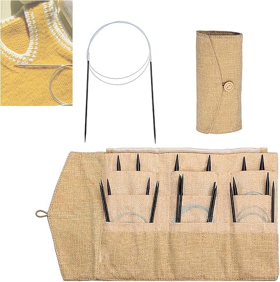 2.5-8mm Wood Knitting 11-Needle Set, Rosewood Circular Knitting Needle Set, with Storage Bag, Seamless Circular Knitting, Soft and Flexible, for Knitting All Kinds of Yarn