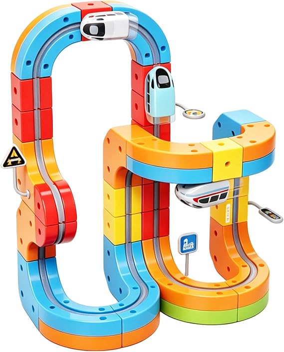 Electric Train Set for Kids, 81PCS 3D Cube Track with Traffic Signs