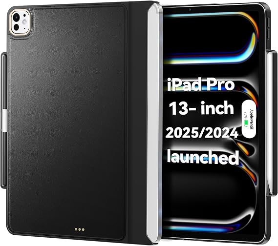 Magic Keyboard Compatible with iPad Pro 13 Inch M4 2024, Case with Apple Pencil Holder for Smart MagicKeyboard Folio Slim Durability, with Durable Leather Surface (Keyboard No