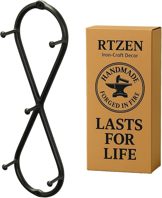 Farmhouse Small Key Holder for Wall, Wrought Iron Wall Mount Rack | Handcrafted Swirl Decorative, 5 Key Hooks for Home Entryway, Purse, Coat and Leash Holder or Organizer (Infinity Black)