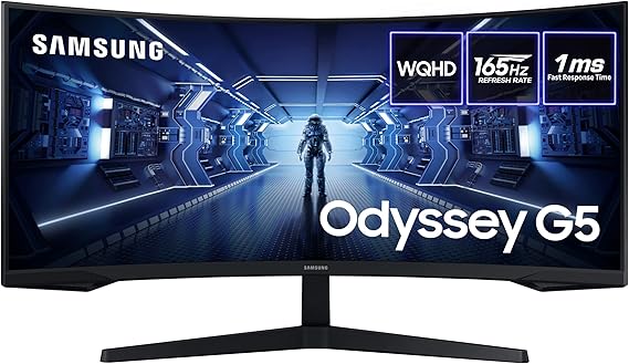 Samsung Odyssey G5 LC34G55TWWRXXU 34" 1000R Curved Gaming Monitor - 165Hz, 1ms, 1440p WQHD, Freesync Premium, HDR10, HDMI, Displayport