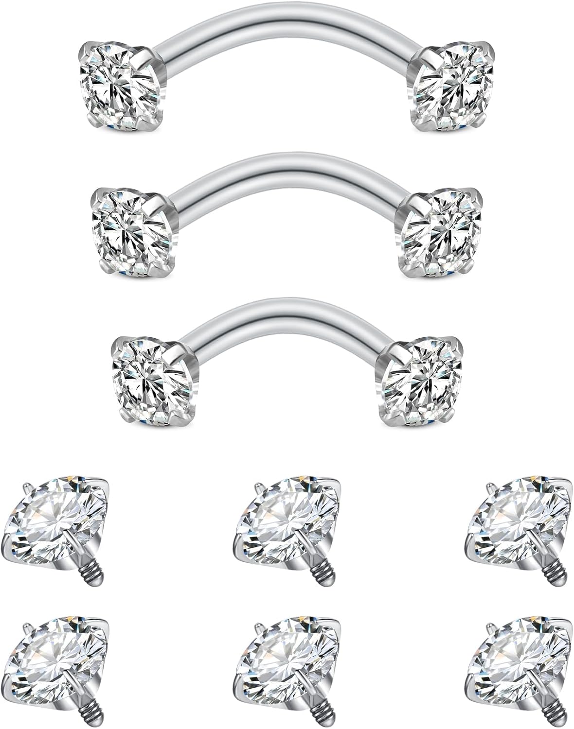 Longita 16G Stainless Steel Curved Barbell - Size-Trial Freedom (6mm/8mm/10mm) Eyebrow Piercing Jewellery for Rook/Daith/Helix/Snug & Vertical Labret
