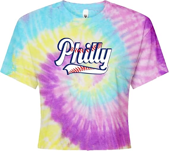 Philly Baseball Stitching Womens Cropped T-Shirt, Soft Cotton Blend, Crop Top