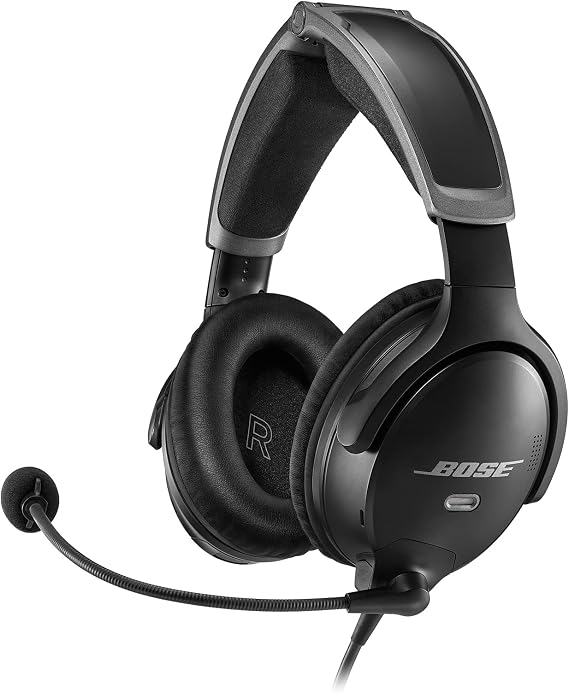 Bose A30 Wired Aviation Headset - Lightweight Comfortable Design, Adjustable ANR and Noise Cancelling Microphone, [Dual Plug] Black