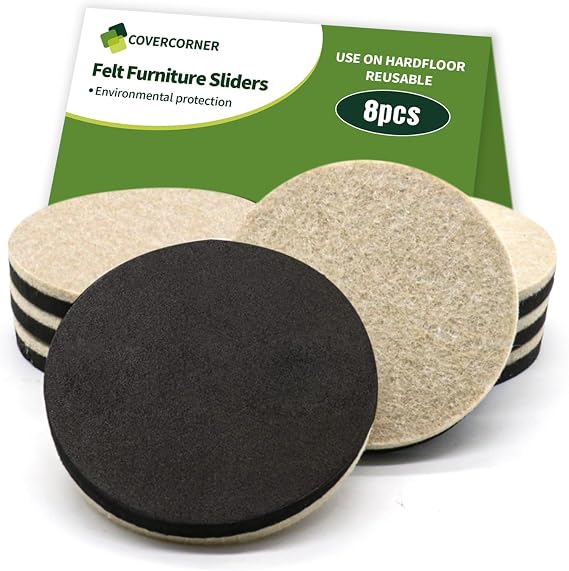 Felt Furniture Sliders for Hardwood Floors 8 PCS, 3 1/2" Beige