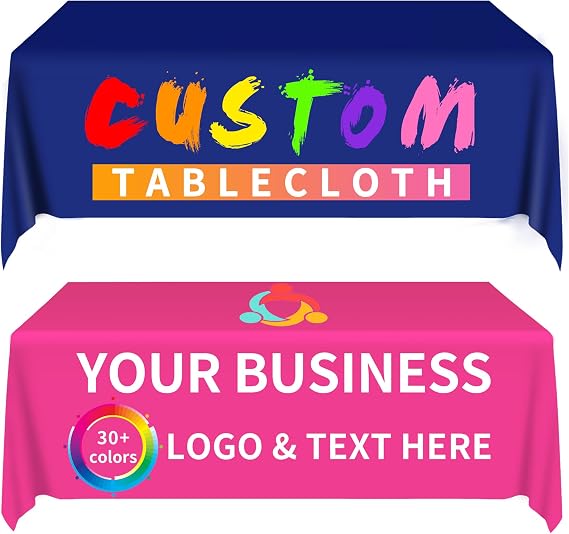 Custom Table Cloth with Business Logo, Custom Tablecloth, Personalized Table cloth with Logo Text for Birthday Wedding Anniversary, Customized Table Cloth with Logo for Tradeshow Events (4FT)