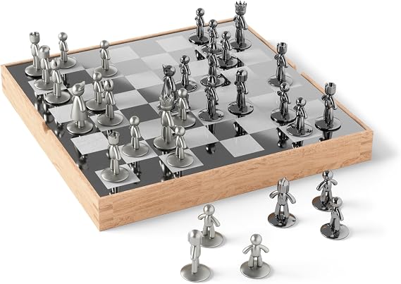 Umbra Buddy Chess Set, Modern Portable Metal Chessboard, 14-Inch, Natural