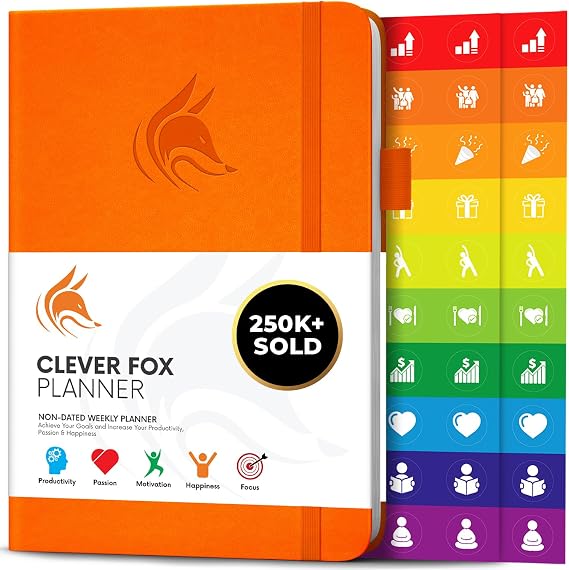 Clever Fox Weekly Planner Undated, Monthly & Daily Notebook, Orange