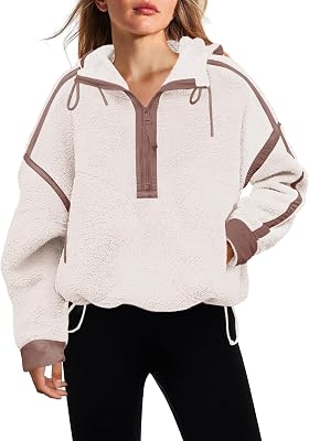 Panadila Womens Half Zip Fleece Pullover Oversized Hoodies Fuzzy Hooded Sweatshirt Cozy Sherpa Jacket