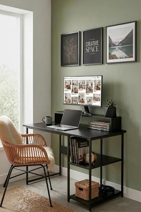 Vienna 2 Raflı Metal Ayak Çalışma Masası Laptop Bilgisayar Masası 60x120cm, Siyah - Siyah