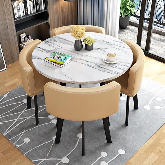Modern Business Negotiation Table and Chair Combination,Coffee Table Conference Room Table,Leisure Area Home Balcony Small Round Dining Table Set for 5, Suitable For Lounge, Living Room ( Color : Khak