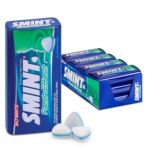 Smint Breath Mints | Smint Fresh Effect Strong Menthol Tin | Pack of 12 Smint breath mints | Sugar Free Mints | Smint Mints | 14 Oz | 420 Gr