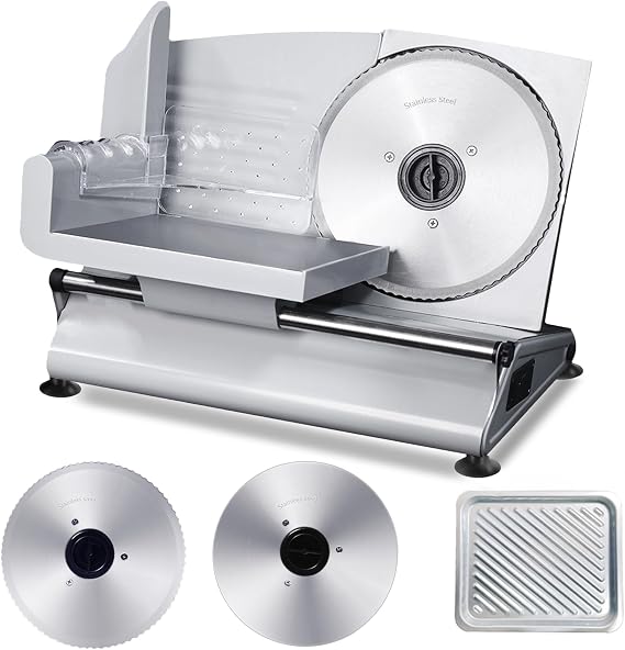 Electric Meat Slicer, 200w Professional Deli Meat Slicer Machine For Home With 2 Removable 7.5" Stainless Steel Blades And Stainless Steel Tray, Meat Cutter Suitable For Cutting Meat, Cheese, Bread