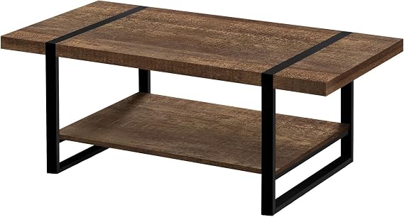 Monarch specialties 2850, Accent, Cocktail, Rectangular, Living Room, 48", Laminate, Brown, Contemporary, Modern Coffee Table Reclaimed Wood-Look/Black Metal, 47.25" L x 23.75" W x 17.75" H