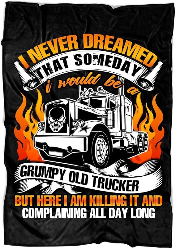Grumpy Old Trucker Soft Fleece Throw Blanket, Trucker Fleece Luxury Blanket (Medium Fleece Blanket (60"x50") - Black)