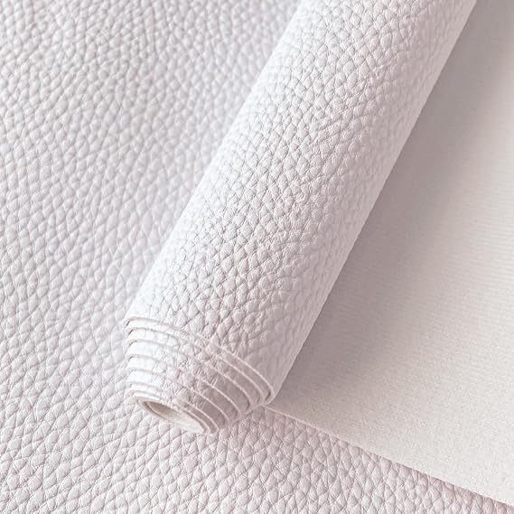 XHT Lychee Texture Vinyl Solid Color Faux Leather Fabric for Hair Bows Jewelry Making, White