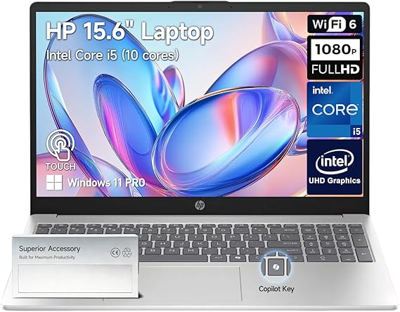 HP 15 Inch Touchscreen Laptop Computer, 15.6 FHD IPS Touch Screen Students&Business Laptop, Intel Core i5 (Beat i7-1255U), 32GB RAM 2TB SSD, Windows 11 Pro, Number Pad