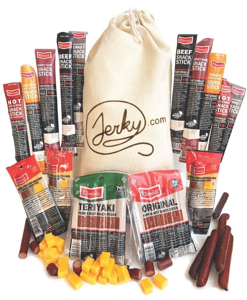 Gift Bag for Men | 26 Piece Meat Sticks Gift Basket with Beef Sticks, Pork, Turkey, Ham & Cheese Sticks | High Protein Snack Variety Pack | Gluten-Free Jerky Gifts for Men | Birthday Gift Basket for Him
