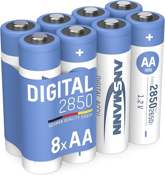 Ansmann AA Rechargeable Batteries 2850mAh high-Capacity high-Rate Rechargeable NiMH AA Batteries for Flashlight, Camera, Radio etc. (8-Pack) (5035092-590)