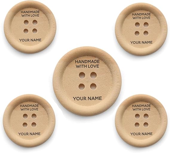 Custom Wooden Buttons - Personalized Handmade with Love Button with Your Name, 2.5cm, 5-Pack, Perfect for Sewing, Crafting, and DIY Projects