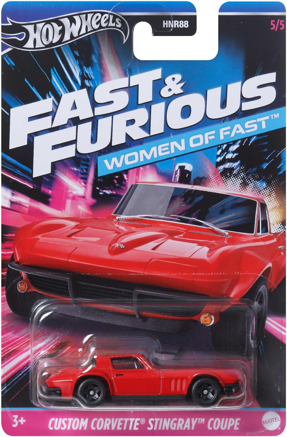 Hot Wheels Auto Custom Corvette Stinggrey Coupe - Fast and Frious women - model casting scale 1:64 - length 7 cm, HRW40