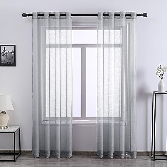 Extra Long 108 inch Length Textured Sheer Curtains for Large Windows,Grommet Soft and Touching Living Room Sweep to Floor for Villa(Grey,2 Pack,52 W by 108 inches Long)