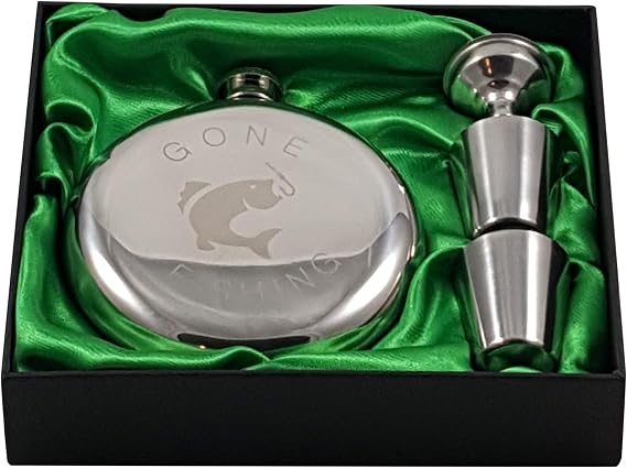 Gone Fishing - 10 oz Round Flask Gift Set