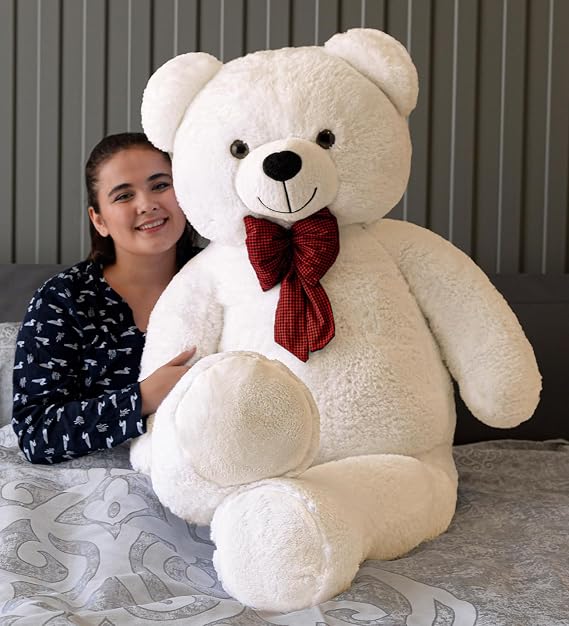 Özgüner Oyuncak 160 cm Dev Pelüş Ayı, Papyonlu ve Sarılmalık, Yumuşak ve Sevimli Büyük Boy, Sevgiliye Hediye (Krem)