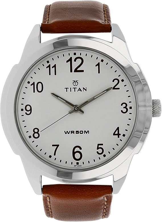 Titan メンズ コンテンポラリー クロノグラフ/マルチファンクション ワークウェア ミネラルクリスタル クォーツ アナログ 防水リストウォッチ White/Brown1