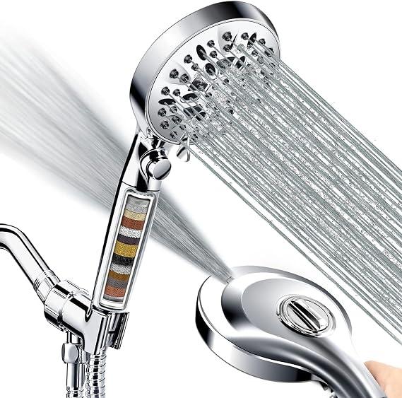 INAVAMZ 2.5GPM Handheld Shower Head with Filter:9 Spray Modes High Pressure Shower Head with ONOFF Pause Switch, 15 Stage Shower Head Filter for Hard Water Remove Chlorine and Harmful Substances