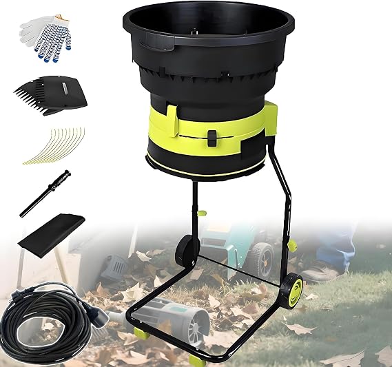 Upgraded Electric Leaf Mulcher Shredder System,2500w 8000rpm Garden Cleanup Composting Tool,Includes Wheels,Storage Bag,Adjustable Cutting Size for All Leaves Powercord60m