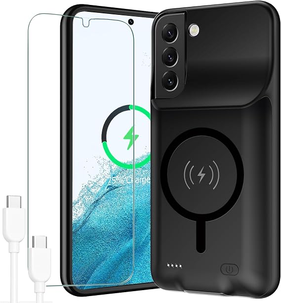 Battery Case for Galaxy S22, Upgraded 10000mAh Portable Protective Wireless Charging Case Compatible with Galaxy S22 (6.1 inch) Rechargeable Extended Battery Pack Charger Case (Black)