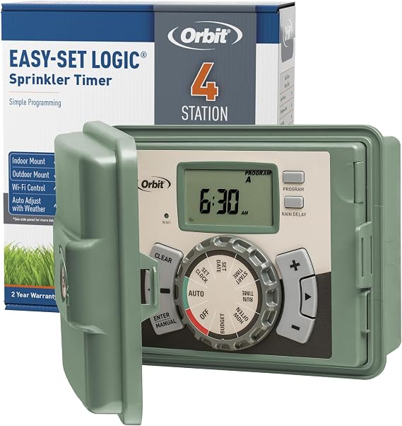 Orbit 4-Station Outdoor Swing Panel Sprinkler System Timer - for Residential Lawn Watering - Multi-Station Irrigation Controller - Custom Watering Intervals - Indoor/Outdoor Installation - 57894 | Multi-Station Irrigation Controller for Residential Lawn Watering, Custom Watering Intervals, Indoor/Outdoor Install