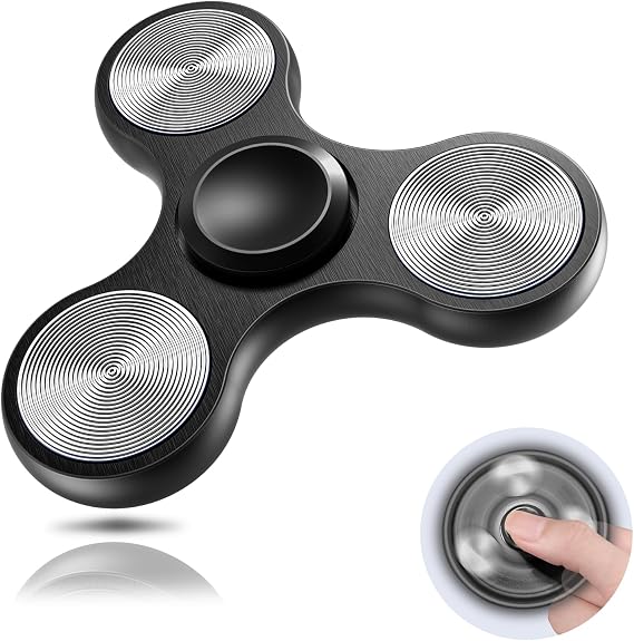 Aolcev Fidget Spinner Metal Fidget Toy Stainless Steel Fast Bearing 4-10 Minutes Spins Hand Spinner Tri Finger Gyro Toy EDC ADHD Focus Anxiety Stress Relief Hand Spinner Toys for Kids Adults-Black