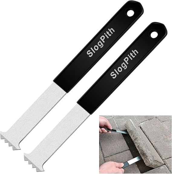 Paver Removal Tool, Paver Lifter Tool with Rubber Non-Slip Handle, 2 Pcs | Paver Extractor Tool with Double Joint Scraper, Micro-tooth, Galvanized Steel, Ideal for Patio Brick Replacement & Garden DIY