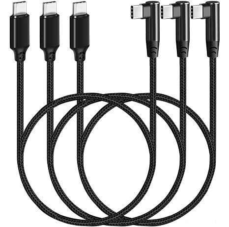 USB C to USB C Cable, 1.5FT, 3 Packs, Right Angle, 60W PD | 3A Fast Charging Cord, USB 2.0 Data Transfer Compatible with Galaxy S22/S21/S20 Ultra/Z Fold 3/Note 20, MacBook Air, iPad Pro