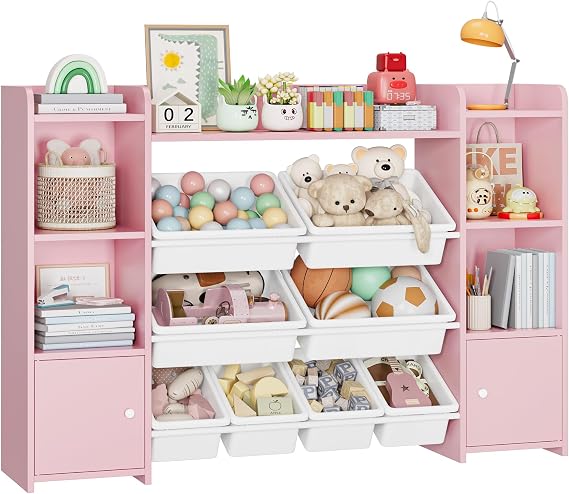FOREHILL Toy Storage Unit with 8 Removable Toy Boxes Kids Bookcase