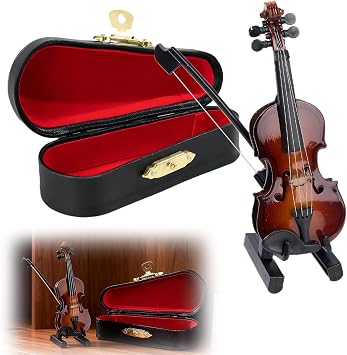 Worlds Smallest Violin Model, Wooden Tiny Violin Toy Case Tiny Violin with Bow and Case Mini Musical Instrument Instrument Decor Gift for Men Women Festival Birthday Gift Dollhouse Home Office Decor