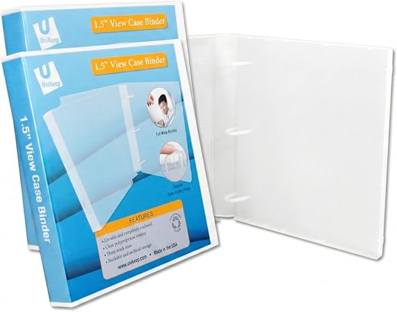 UniKeep 3 Ring View Binder - Binder Case is Fully Enclosed - Available in White, Clear, or Black and in Different Spine Sizes (Pack of 3, Clear, 1.5 Inch)